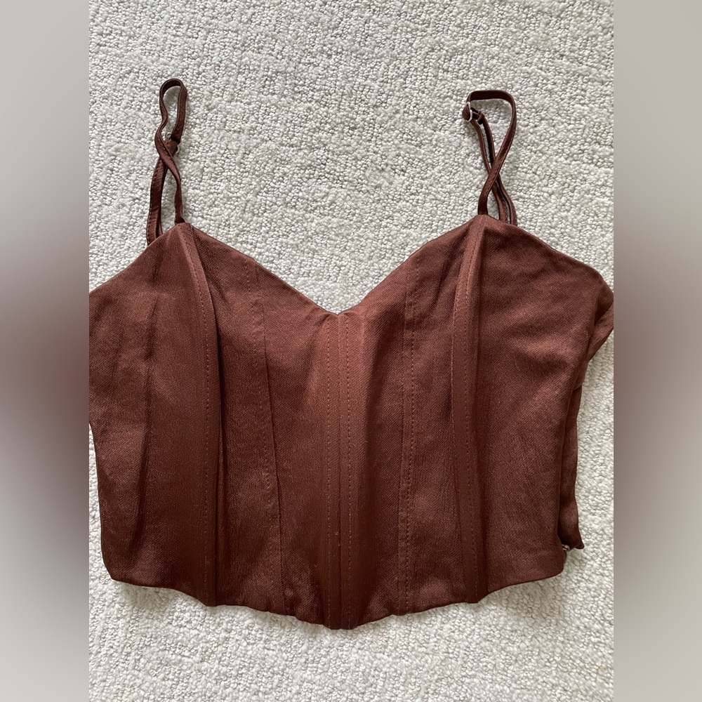 Brown Zara silk crop tank